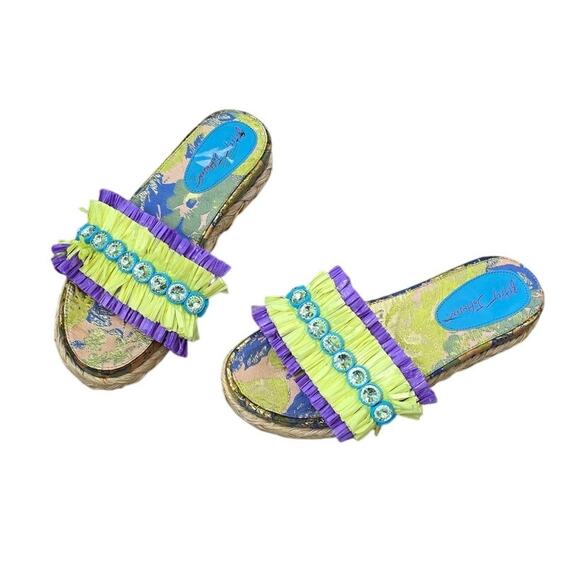 Betsey Johnson Multicolor Rhinestone Tropical Platform Sandal sz 8.5 Summer - Picture 1 of 9